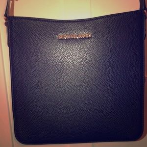 Michael Kora Black Messenger Bag Pebbled Leather